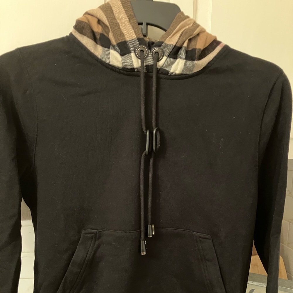 Burberry Black Hoodie with Checkered Hood Women’s XS NWOT
